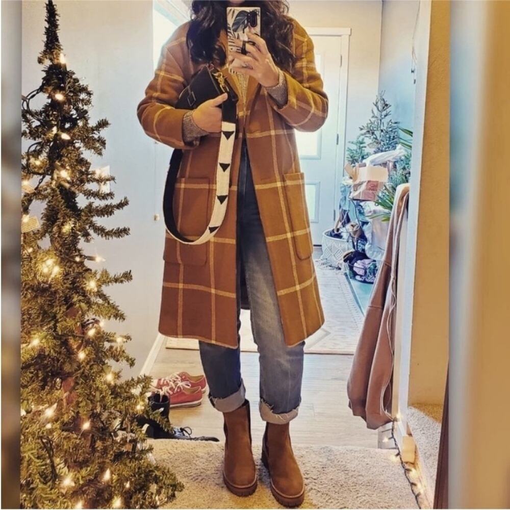 NEW! Madewell Windowpane coat brown plaid size XS elmcourt window pane - Picture 8 of 15